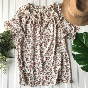 Floral top off white red print